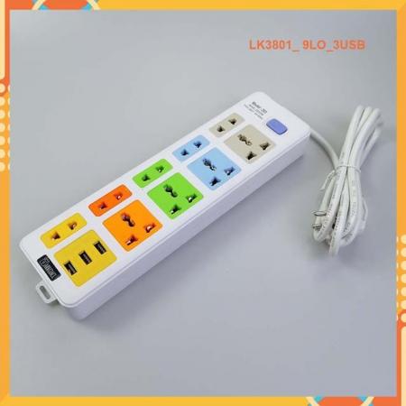 Ổ cắm điện đa năng - 5 lỗ 2 chấu - 4 lỗ 3 chấu - 3 cổng sạt USB, dây dài 5m. LK3801